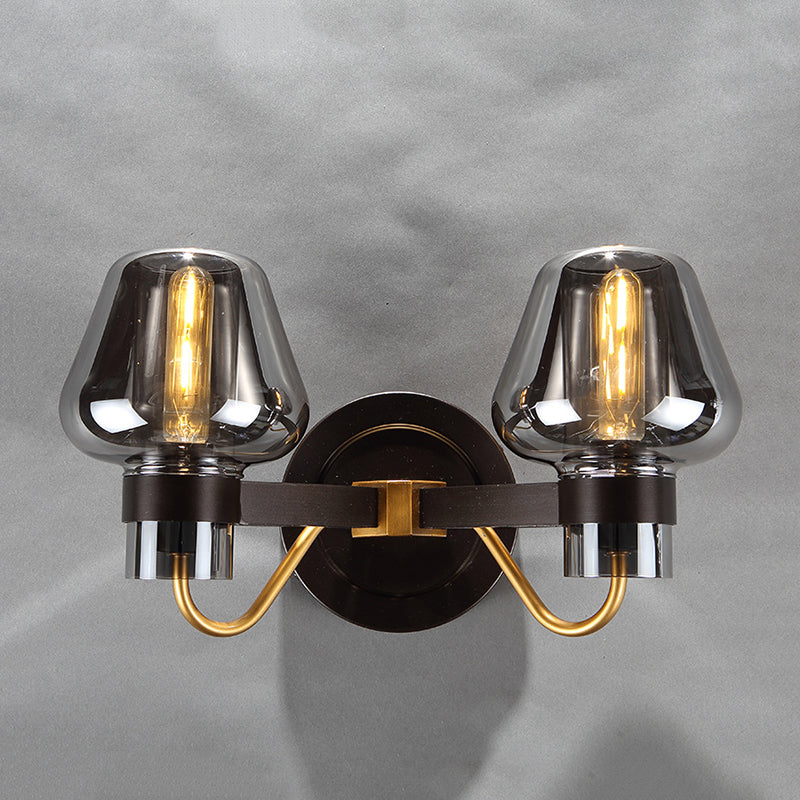 Modern 2-Bulb Wall Light: Mushroom Shade Smoked Glass Sconce For Bedroom Lighting