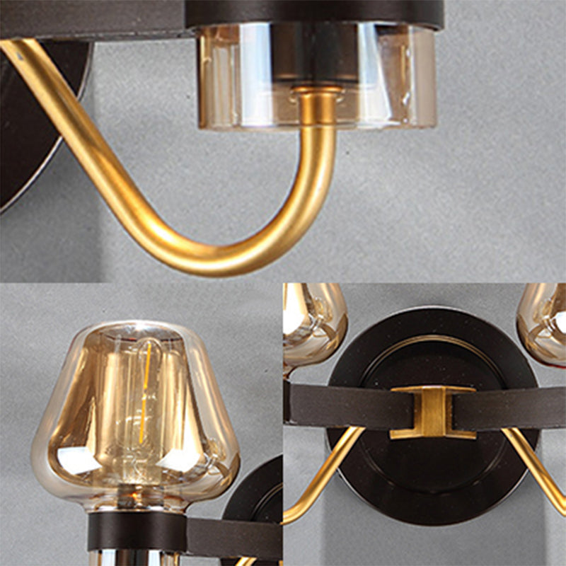 Modern Black Amber Glass Wall Lamp - 2-Light Mushroom Sconce Light Fixture For Living Room