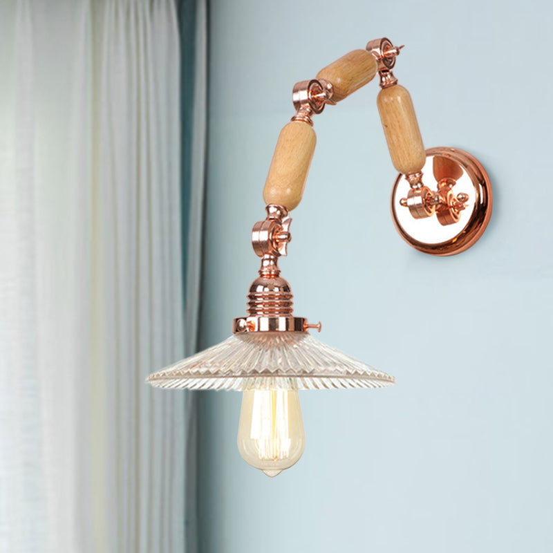 Industrial Scalloped Sconce Wall Lamp With Clear Ribbed Glass - Ideal For Living Room Arm