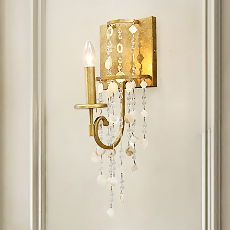 Vintage Style Brass Wall Sconce With Crystal Beaded Strand And Shell Deco - Exquisite Lighting