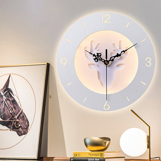 Modern Acrylic Antlers Wall Light With Led Clock - White For Office Or Bedroom