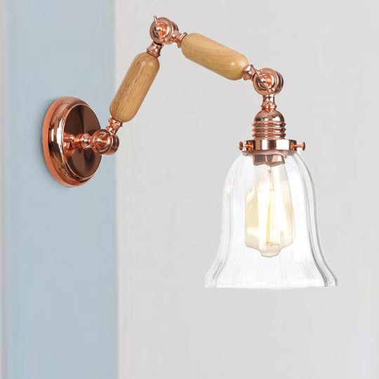 Farmhouse Bedroom Wall Sconce With Clear Prismatic Glass Shade