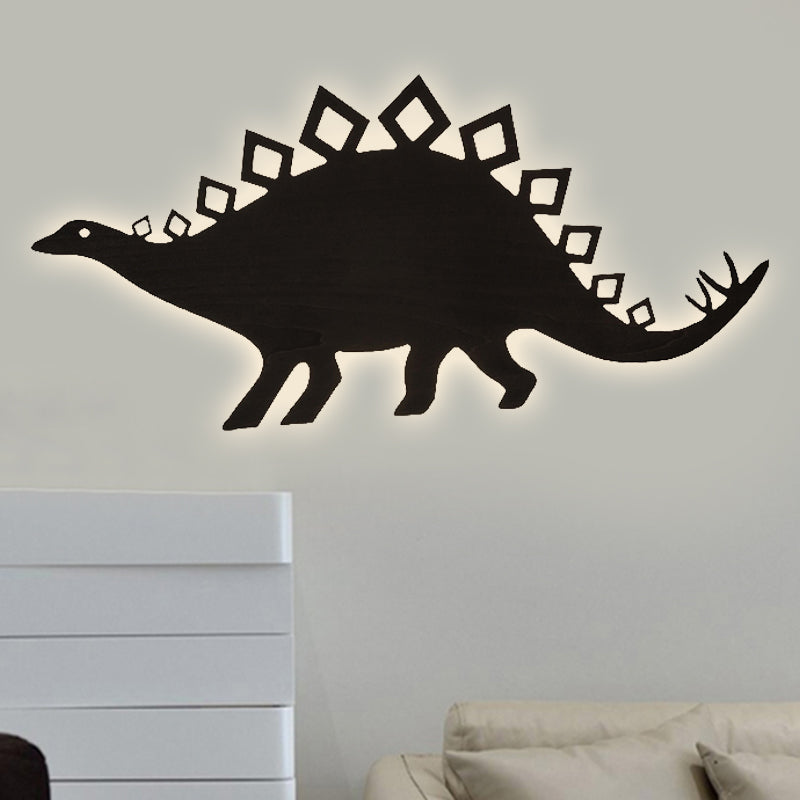 Wooden Led Animal Dragon Titanosauria Wall Sconce For Boys Bedroom Or Nursery Black