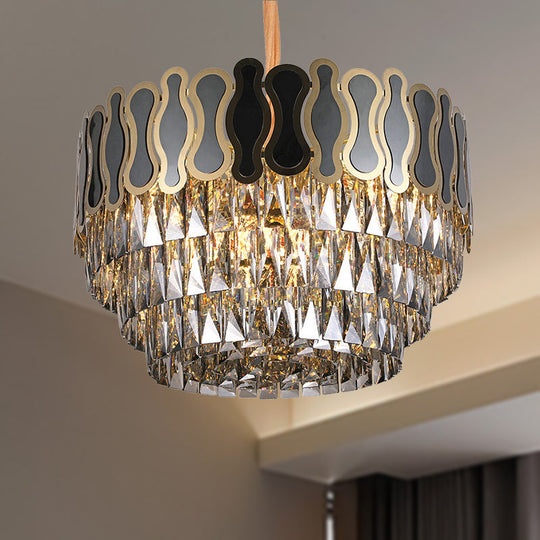 Modern Metal And Crystal Tiered Hanging Light Fixture | 8/11 Lights Black Chandelier 18 - 23.5 Wide