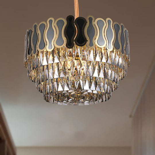 Modern Metal And Crystal Tiered Hanging Light Fixture | 8/11 Lights Black Chandelier 18 - 23.5 Wide