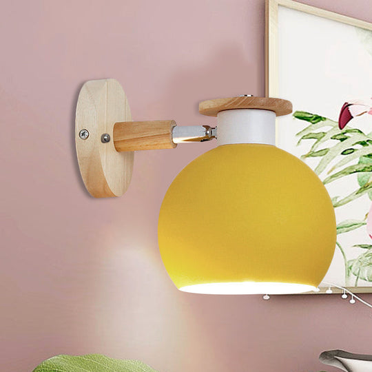 Rotatable Metal Spherical Wall Lamp - Kindergarten 1-Light Macaron Sconce Light Yellow