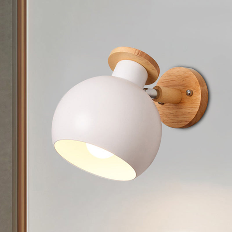 Rotatable Metal Spherical Wall Lamp - Kindergarten 1-Light Macaron Sconce Light White