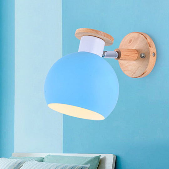 Rotatable Metal Spherical Wall Lamp - Kindergarten 1-Light Macaron Sconce Light Blue