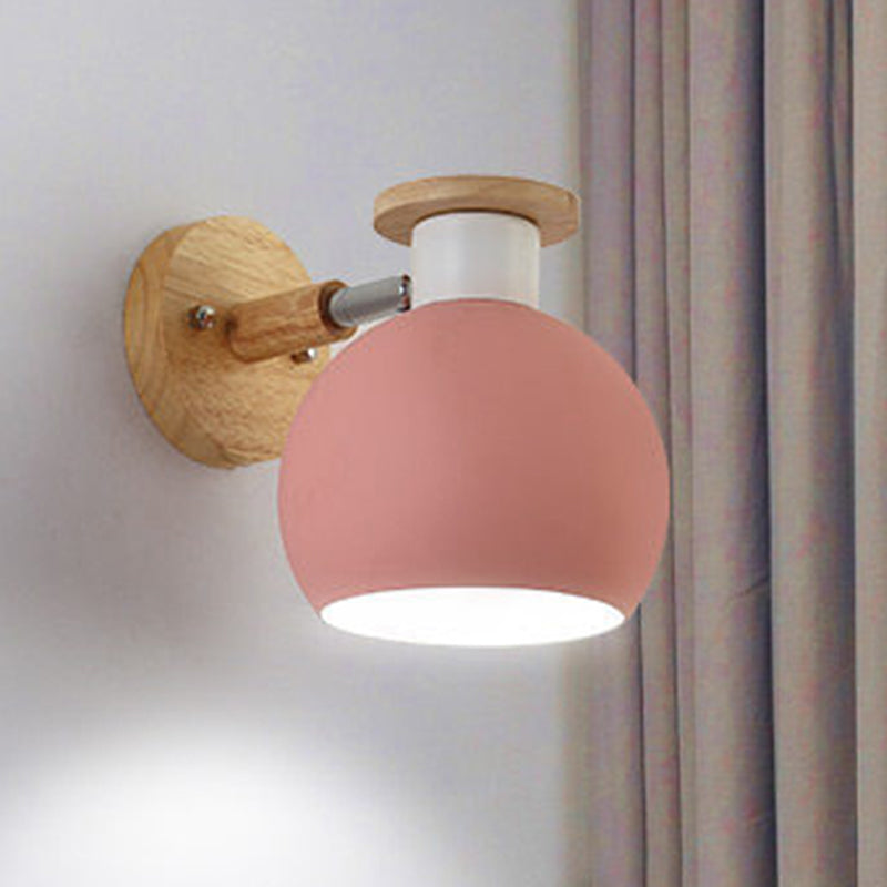 Rotatable Metal Spherical Wall Lamp - Kindergarten 1-Light Macaron Sconce Light Pink