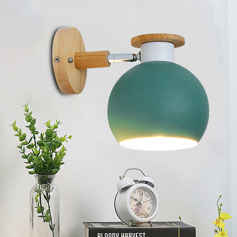 Rotatable Metal Spherical Wall Lamp - Kindergarten 1-Light Macaron Sconce Light Green