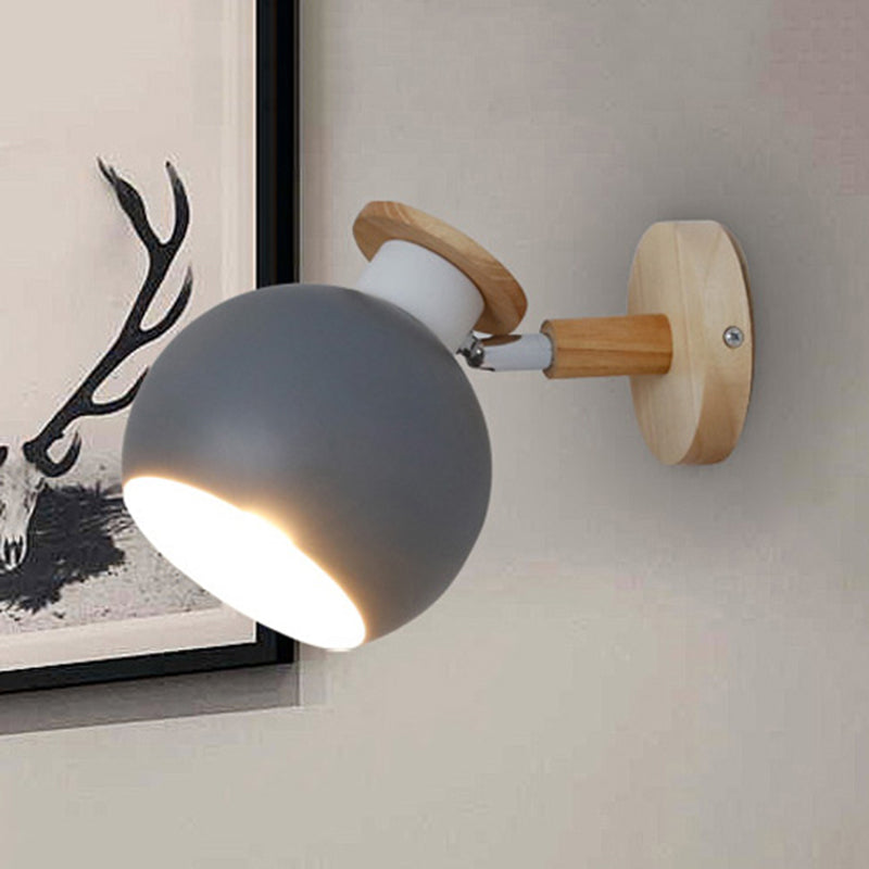 Rotatable Metal Spherical Wall Lamp - Kindergarten 1-Light Macaron Sconce Light Grey