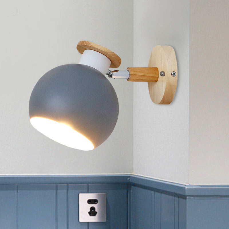 Rotatable Metal Spherical Wall Lamp - Kindergarten 1-Light Macaron Sconce Light