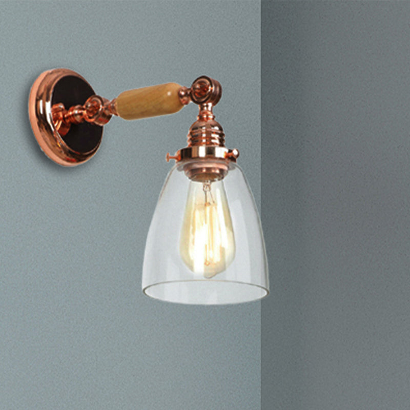 Industrial Clear Glass Wall Sconce With Tapered Shade For Living Room Lighting