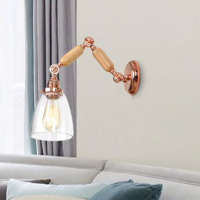 Clear Glass Wall Lamp Industrial Single Bulb Sconce In Rose Gold - Perfect For Living Room