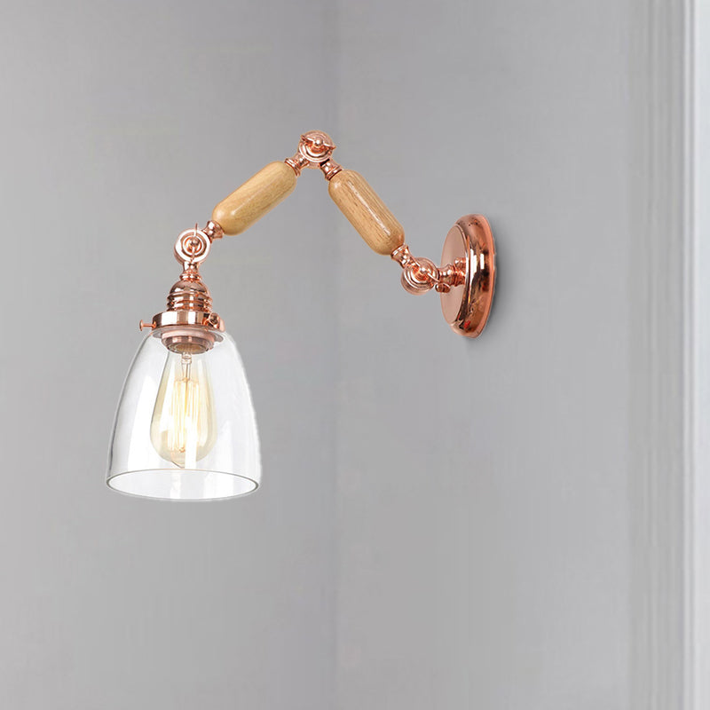 Clear Glass Wall Lamp Industrial Single Bulb Sconce In Rose Gold - Perfect For Living Room