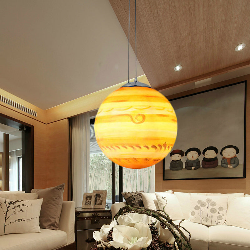 Modern Chrome Pendant Lamp With Globe Shade For Kids Bedroom Ceiling