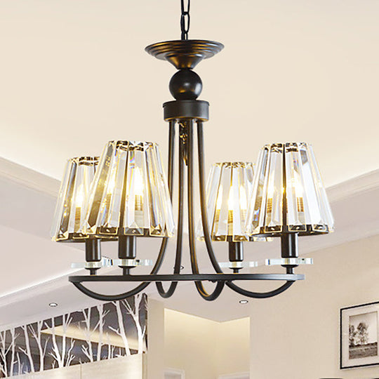 Vintage Prismatic Crystal Tapered Chandelier with Black Hanging Ceiling Light - 4/6/8 Lights