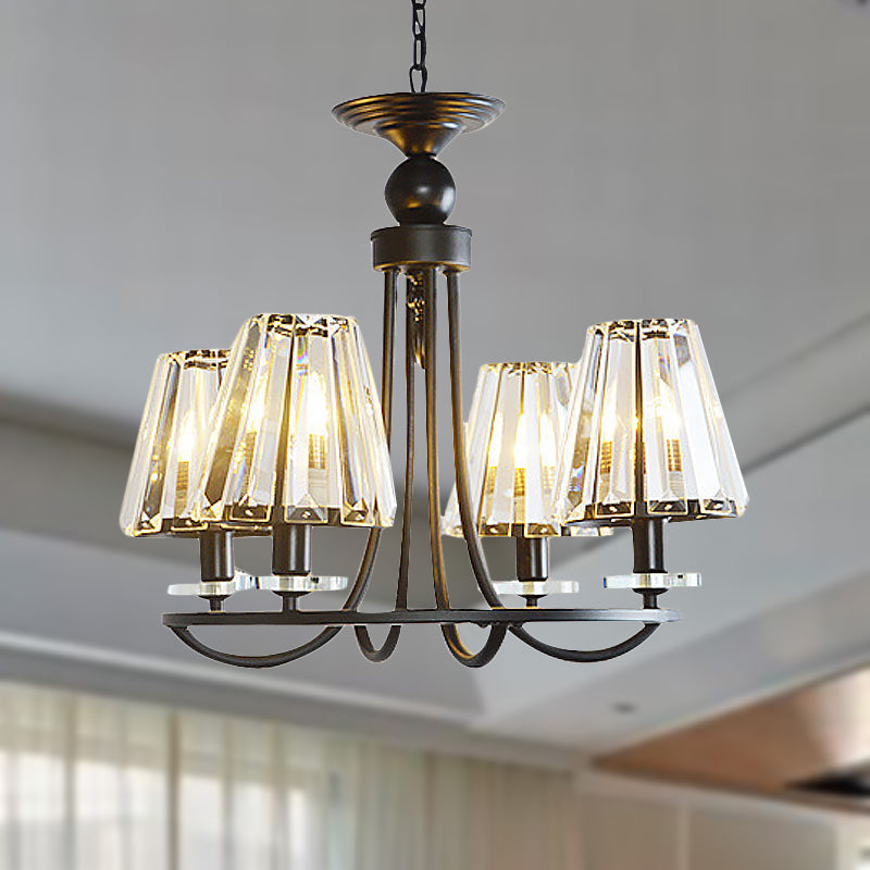 Vintage Prismatic Crystal Tapered Chandelier with Black Hanging Ceiling Light - 4/6/8 Lights