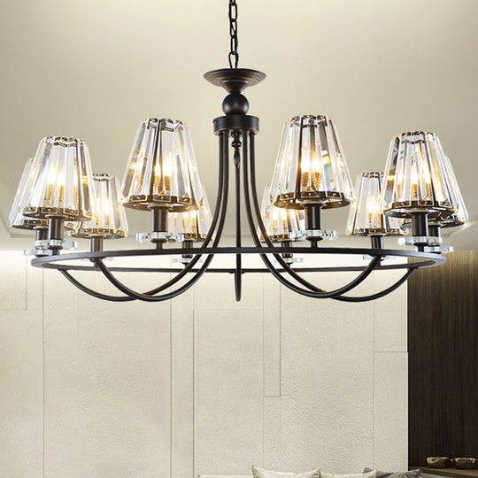 Vintage Prismatic Crystal Tapered Chandelier with Black Hanging Ceiling Light - 4/6/8 Lights