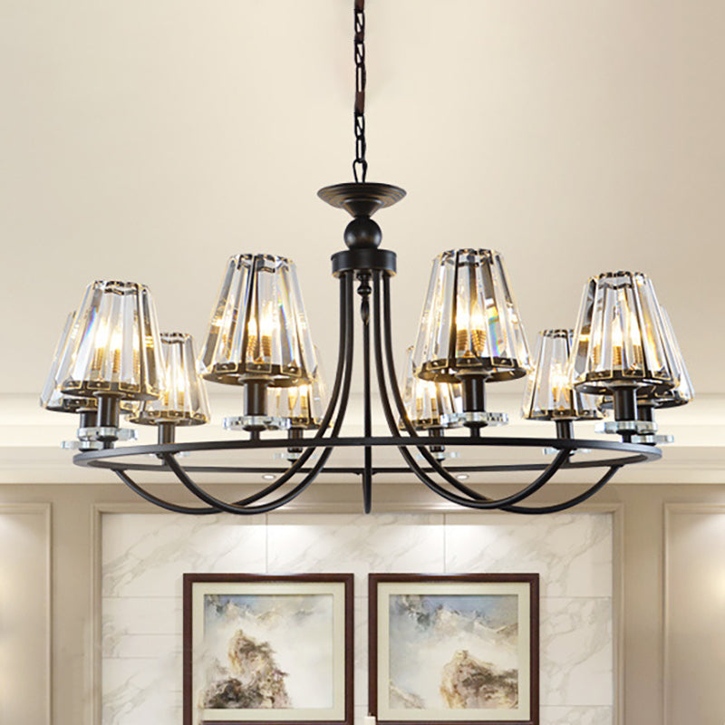 Vintage Prismatic Crystal Tapered Chandelier with Black Hanging Ceiling Light - 4/6/8 Lights