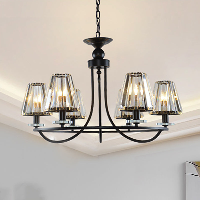 Vintage Prismatic Crystal Tapered Chandelier with Black Hanging Ceiling Light - 4/6/8 Lights