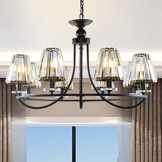 Vintage Prismatic Crystal Tapered Chandelier with Black Hanging Ceiling Light - 4/6/8 Lights