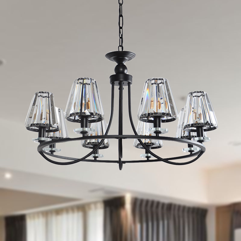 Vintage Prismatic Crystal Tapered Chandelier with Black Hanging Ceiling Light - 4/6/8 Lights