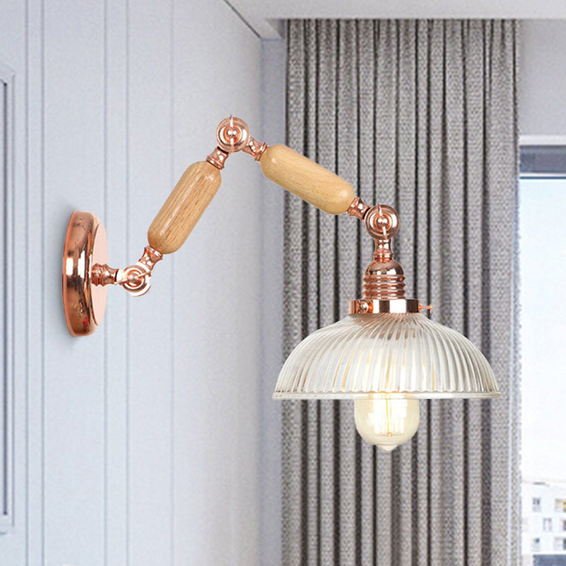 Vintage Rose Gold Wall Sconce Light With Prismatic Glass Bowl And Extendable Arm For Bedroom