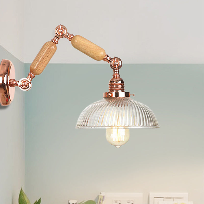 Vintage Rose Gold Wall Sconce Light With Prismatic Glass Bowl And Extendable Arm For Bedroom