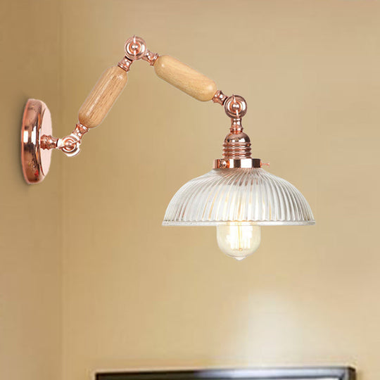 Vintage Rose Gold Wall Sconce Light With Prismatic Glass Bowl And Extendable Arm For Bedroom