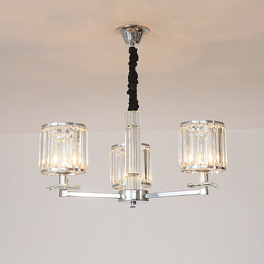 Modern Chrome Cylinder Chandelier With Crystal Accents - 3/6 Lights For Bedroom 3 /