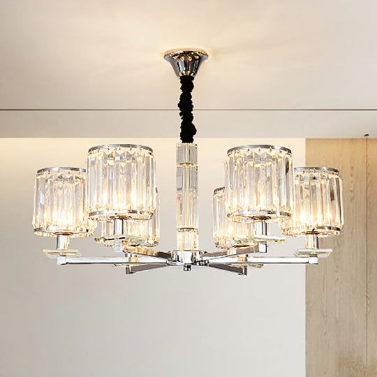 Lustre cylindrique en cristal moderne - Finition chromée, 3/6 lumières - Luminaire suspendu pour chambre à coucher