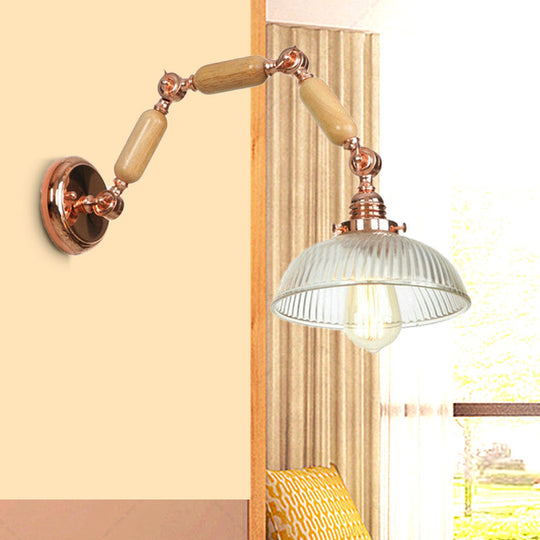 Vintage Style Wall Sconce Lighting Fixture - Ribbed Glass Bowl Shade Single Bulb For Living Room