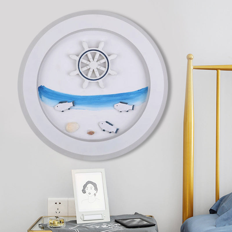 Nautical Sea Acrylic Led Circle Wall Light In Stylish White For Child Bedroom / B