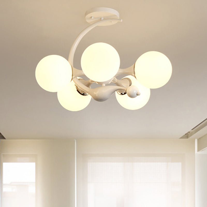 Contemporary Metal Pendant Light With Spherical Shade - 5 Bulbs White Ideal For Office Décor