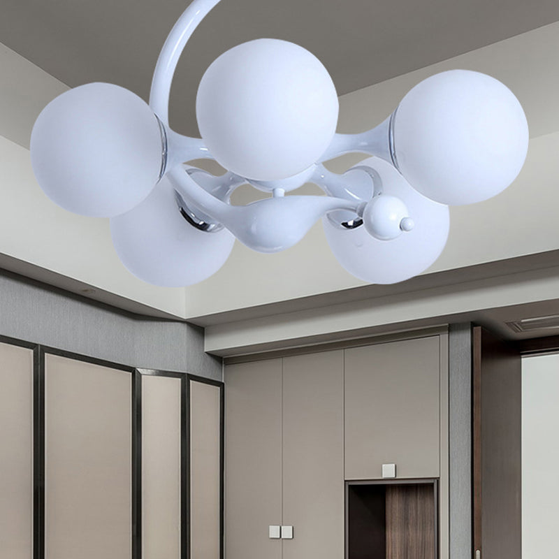 Contemporary Metal Pendant Light With Spherical Shade - 5 Bulbs White Ideal For Office Décor