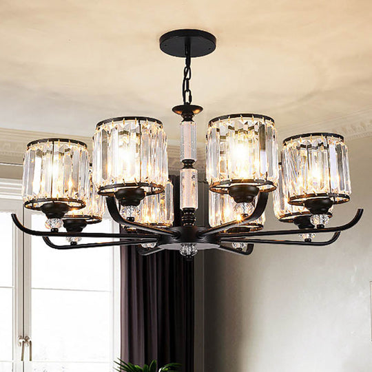 Antique Black Prismatic Crystal Chandelier - 3/6/8 Light Cylinder Ceiling Fixture 8 /