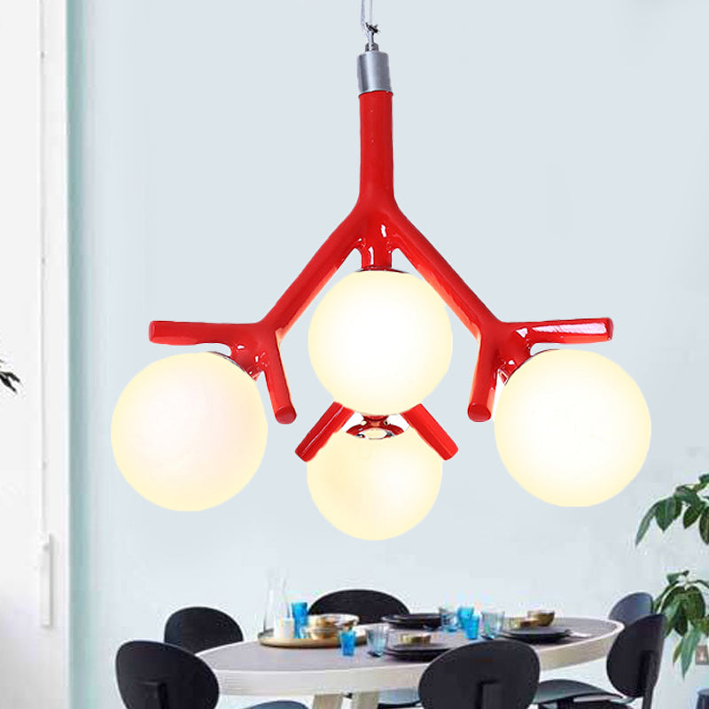 Modern Metal Branch Pendant Light With Orb Shade: Kid Bedroom Chandelier (4 Heads)