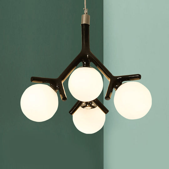 Modern Metal Branch Pendant Light With Orb Shade: Kid Bedroom Chandelier (4 Heads)