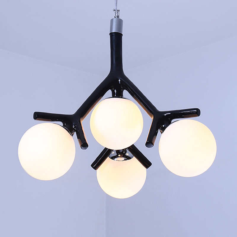 Modern Metal Branch Pendant Light With Orb Shade: Kid Bedroom Chandelier (4 Heads)