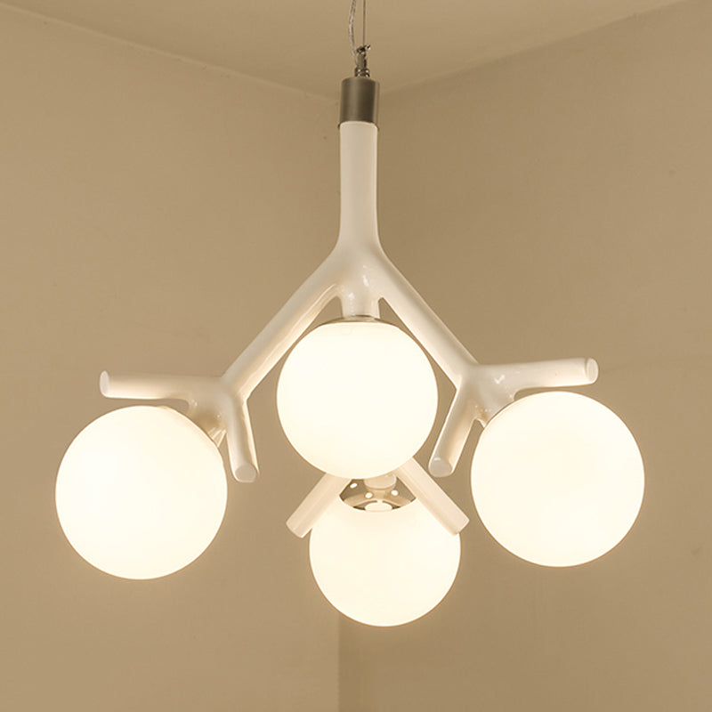 Modern Metal Branch Pendant Light With Orb Shade: Kid Bedroom Chandelier (4 Heads)