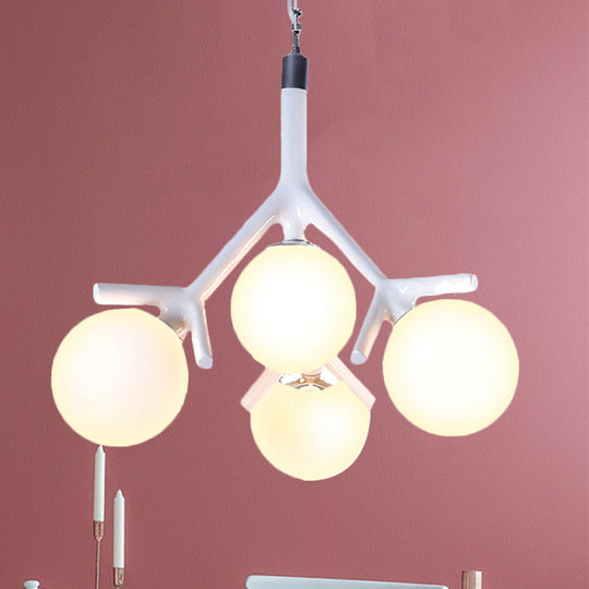 Modern Metal Branch Pendant Light With Orb Shade: Kid Bedroom Chandelier (4 Heads)