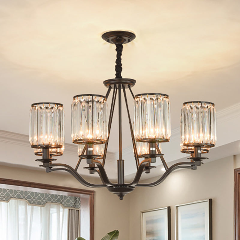 Prismatic Crystal Hanging Ceiling Light - Antique Style Chandelier (3/6/8 Options) Matte Black