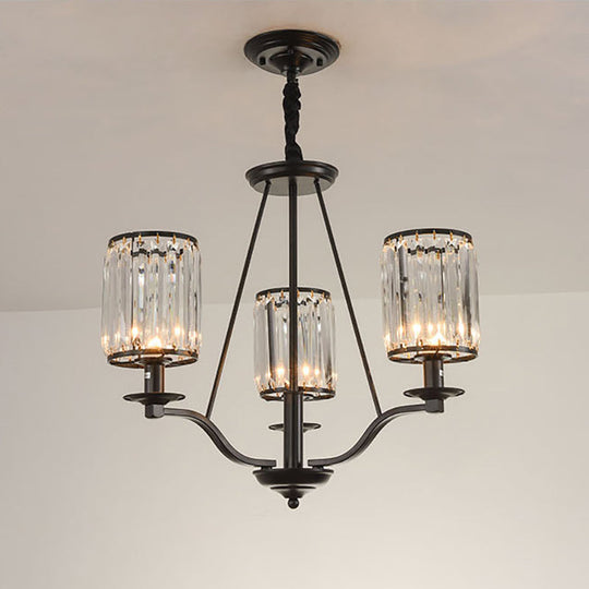 Prismatic Crystal Hanging Ceiling Light - Antique Style Chandelier (3/6/8 Options) Matte Black