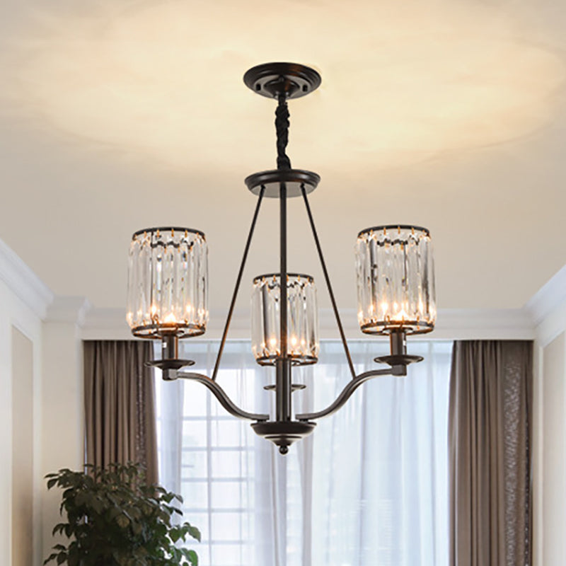 Prismatic Crystal Hanging Ceiling Light - Antique Style Chandelier (3/6/8 Options) Matte Black