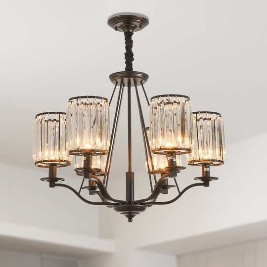 Prismatic Crystal Hanging Ceiling Light - Antique Style Chandelier (3/6/8 Options) Matte Black