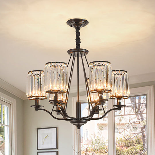 Prismatic Crystal Hanging Ceiling Light - Antique Style Chandelier (3/6/8 Options) Matte Black