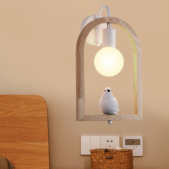 Modern One-Light Wood Arched Wall Lamp For A Childs Bedroom With White Sconce Lighting