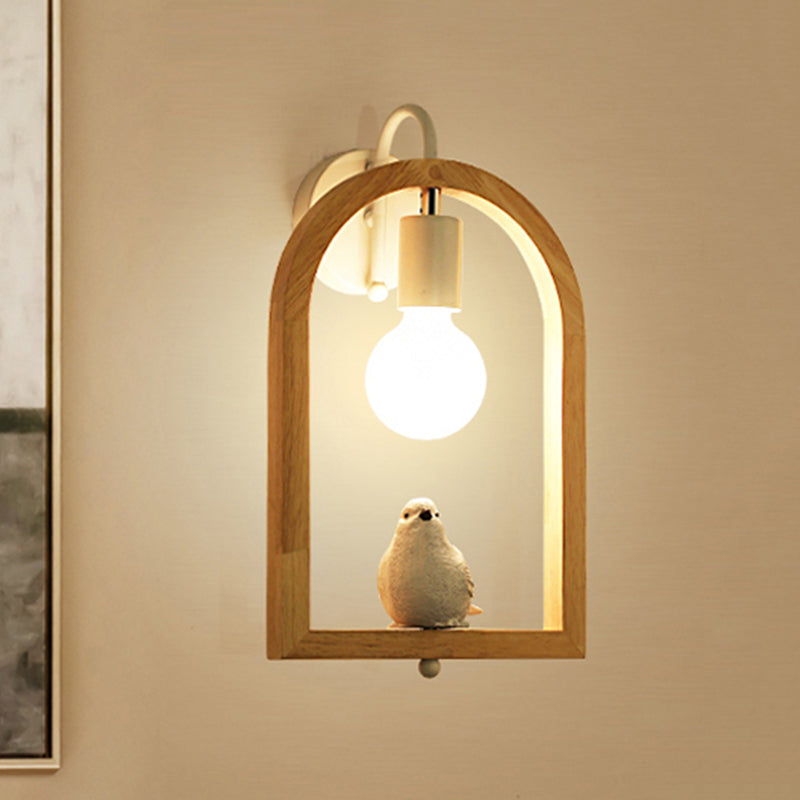 Modern One-Light Wood Arched Wall Lamp For A Childs Bedroom With White Sconce Lighting