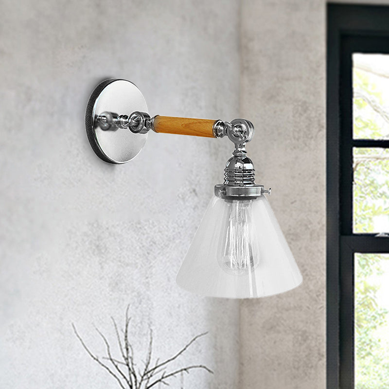 Industrial Cone Glass Wall Lamp - Single Bulb Sconce Light For Dining Room 8/4/14